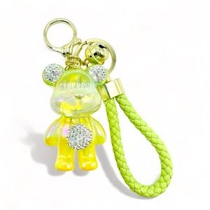 CyberPunk Green Ombre Translucent Rhinestone Teddy Bear Kawaii Keychain
